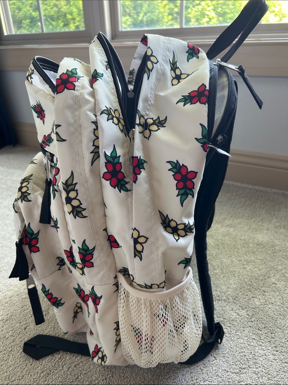 Jansport Cream Backpack with Red & Yellow Floral Print - Picture 4 of 7